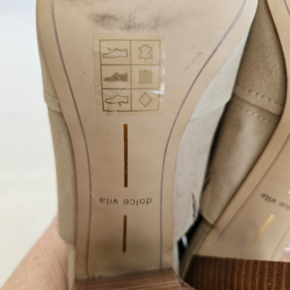 Dolce Vita taupe slingback mules size 8 suede peep toe 4 inch stacked heel - Picture 14 of 15